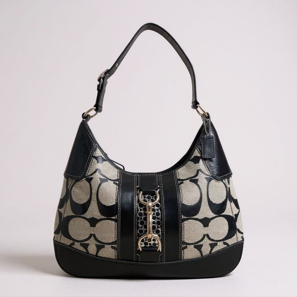 Coach Y2K Hampton Jacquard & Leather Zip Shoulder Bag EUC - Picture 13 of 13